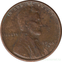 Монета. США. 1 цент 1945 год. Монетный двор D.
