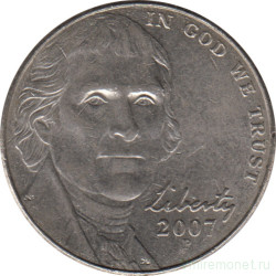 Монета. США. 5 центов 2007 год. Монетный двор P.