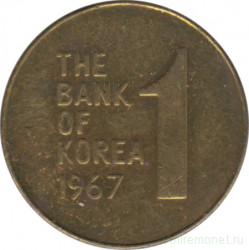 Монета. Южная Корея. 1 вона 1967 год.