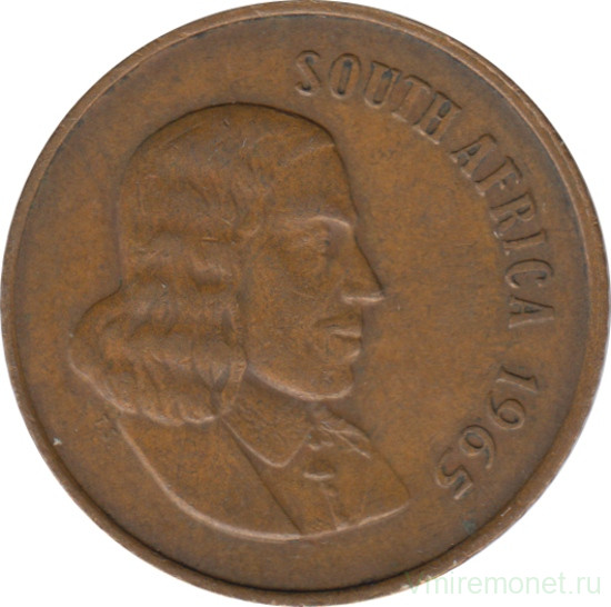 Монета. Южно-Африканская республика (ЮАР). 2 цента 1965 год. Аверс - "SOUTH AFRICA".