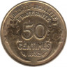 Монета. Франция. 50 сантимов 1932 год. Открытая "9". ав.