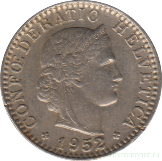 Монета. Швейцария. 20 раппенов 1952 год.