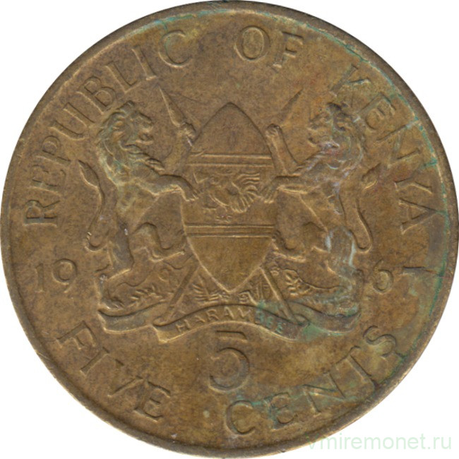 Монета. Кения. 5 центов 1967 год.