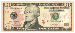 Банкнота. США. 10 долларов 2013 год. Серия L.