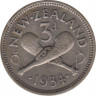 Монета. Новая Зеландия. 3 пенса 1934 год. ав.
