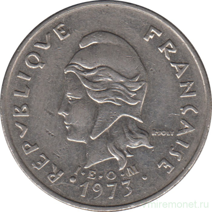 Монета. Французская Полинезия. 20 франков 1973 год.