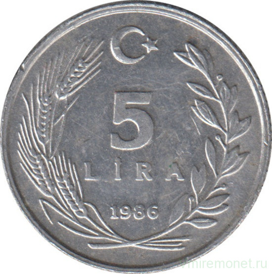 Монета. Турция. 5 лир 1986 год.