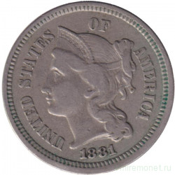 Монета. США. 3 цента 1881 год.