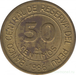 Монета. Перу. 50 сентимо 1986 год.