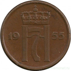 Монета. Норвегия. 2 эре 1955 год.