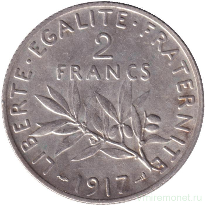 Монета. Франция. 2 франка 1917 год.