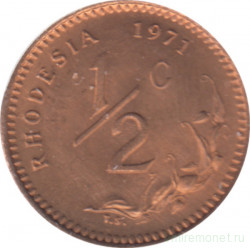 Монета. Родезия. 1/2 цента 1971 год.