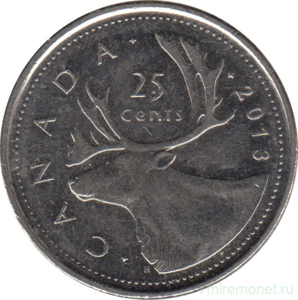 Монета. Канада. 25 центов 2013 год.