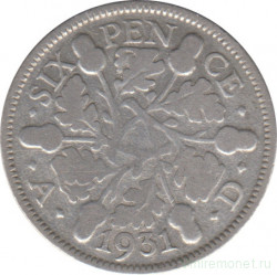 Монета. Великобритания. 6 пенсов 1931 год.