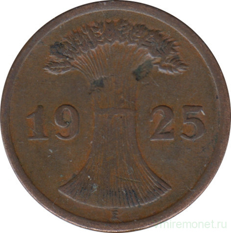 Монета. Германия. Веймарская республика. 2 рейхспфеннига 1925 год. Монетный двор - Мюльденхюттен (E).