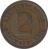 Монета. Германия. Веймарская республика. 2 рейхспфеннига 1925 год. Монетный двор - Мюльденхюттен (E). рев.