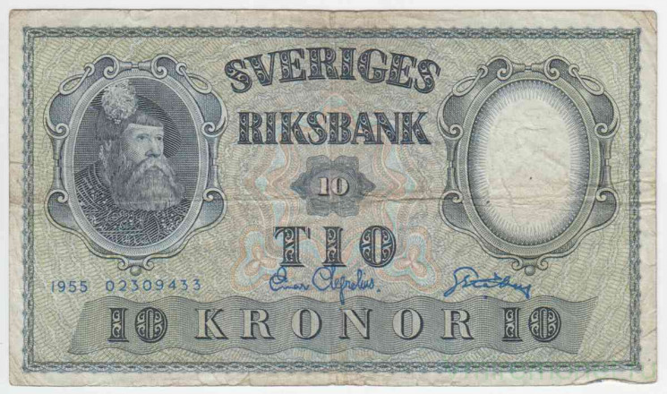Банкнота. Швеция. 10 крон 1955 год. Тип 43c(10).