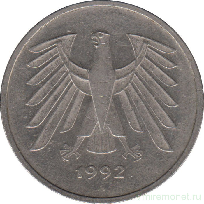 Монета. ФРГ. 5 марок 1992 год. Монетный двор - Берлин (А).
