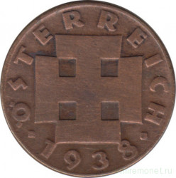 Монета. Австрия. 2 гроша 1938 год.
