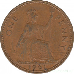 Монета. Великобритания. 1 пенни 1961 год.