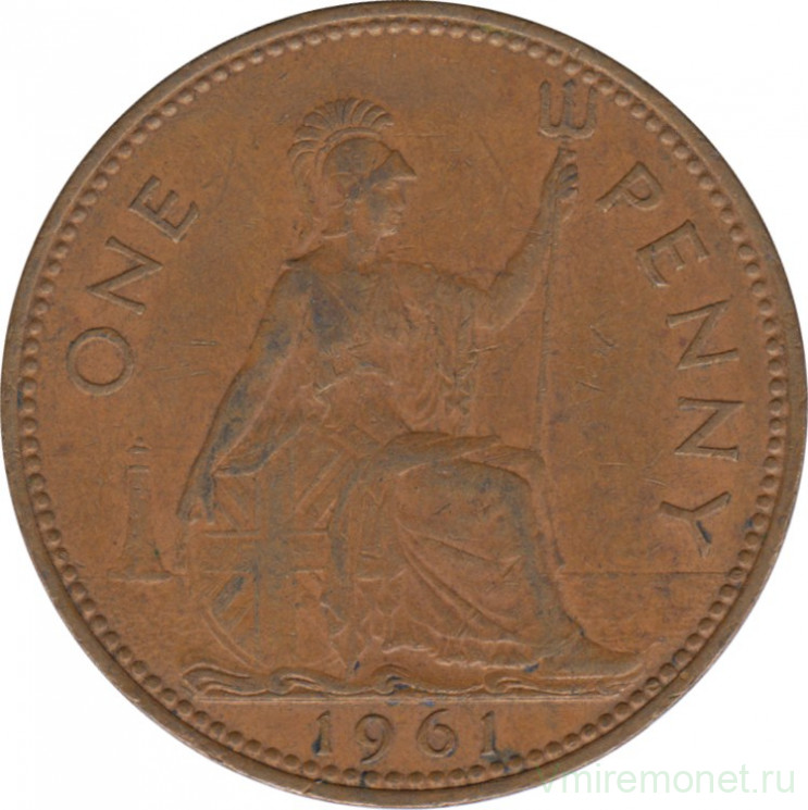 Монета. Великобритания. 1 пенни 1961 год.