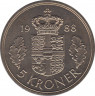 Монета. Дания. 5 крон 1988 год. ав.