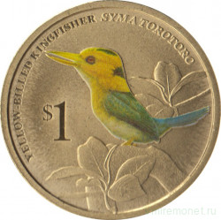 Монета. Тувалу. 1 доллар 2013 год. Австралийские птицы. Жёлтоклювый зимородок. В конверте.