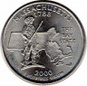 Аверс.Монета. США. 25 центов 2000 год. Штат № 6 Массачусетс. Монетный двор D.