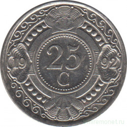 Монета. Нидерландские Антильские острова. 25 центов 1992 год.