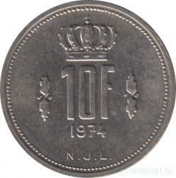 Монета. Люксембург. 10 франков 1974 год.