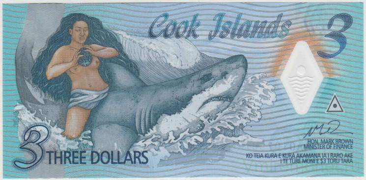 Банкнота. Острова Кука. 3 доллара 2021 год.