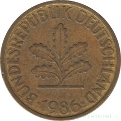 Монета. ФРГ. 10 пфеннигов 1986 год. Монетный двор - Штутгарт (F).