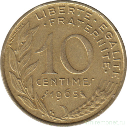 Монета. Франция. 10 сантимов 1965 год.