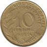 Монета. Франция. 10 сантимов 1965 год. ав.