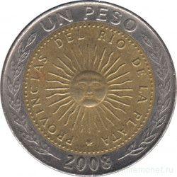Монета. Аргентина. 1 песо 2008 год.
