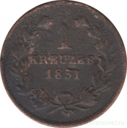 Монета. Баден (Германия). 1 крейцер 1851 год.