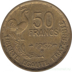 Монета. Франция. 50 франков 1952 год. Монетный двор - Бомон-ле-Роже (B).