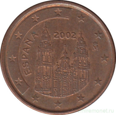 Монета. Испания. 1 цент 2002 год.