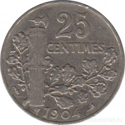 Монета. Франция. 25 сантимов 1904 год.