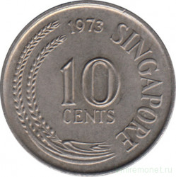 Монета. Сингапур. 10 центов 1973 год.