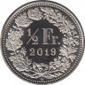 Монета. Швейцария. 1/2 франка 2019 год. ав.