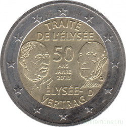 Монета. Германия. 2 евро 2013 год. 50 лет подписанию Елисейского договора (G).