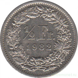 Монета. Швейцария. 1/2 франка 1982 год.