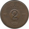 Монета. Швеция. 2 эре 1955 год . ав.