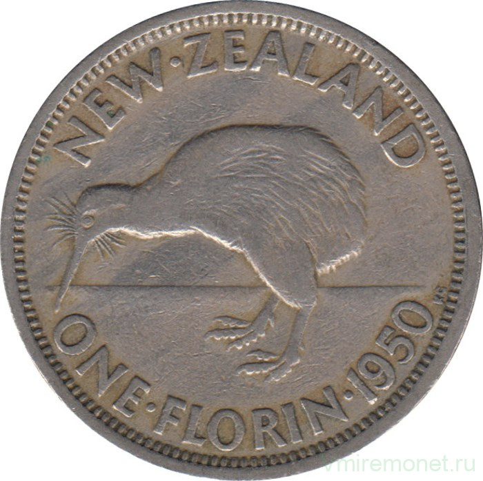 Монета. Новая Зеландия. 1 флорин 1950 год.