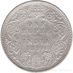 Монета. Британская Индия. 1 рупия 1890 год. B.