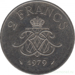 Монета. Монако. 2 франка 1979 год.