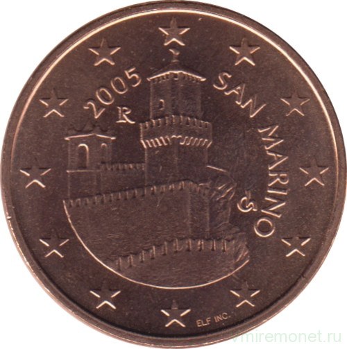 Монета. Сан-Марино. 5 центов 2005 год.
