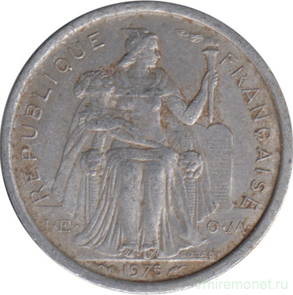 Монета. Французская Полинезия. 1 франк 1975 год.