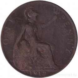 Монета. Великобритания. 1 пенни 1912 год. H.